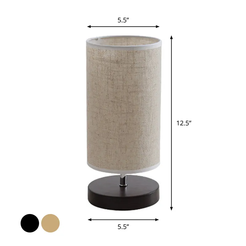 Lampe de table de chevet ronde/carrée en tissu, style nordique, 1 ampoule, en lin, avec Base noire/bois, pour chambre à co...