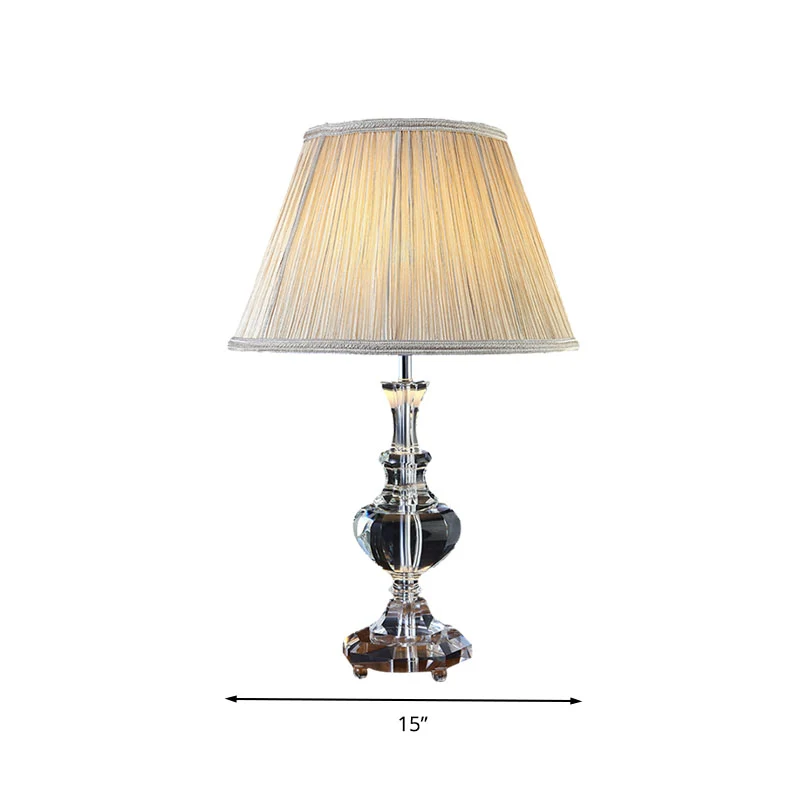 Lampe de table de chevet en tissu à 1 lumière, veilleuse conique rustique beige pour chambre à coucher avec accent de cris...