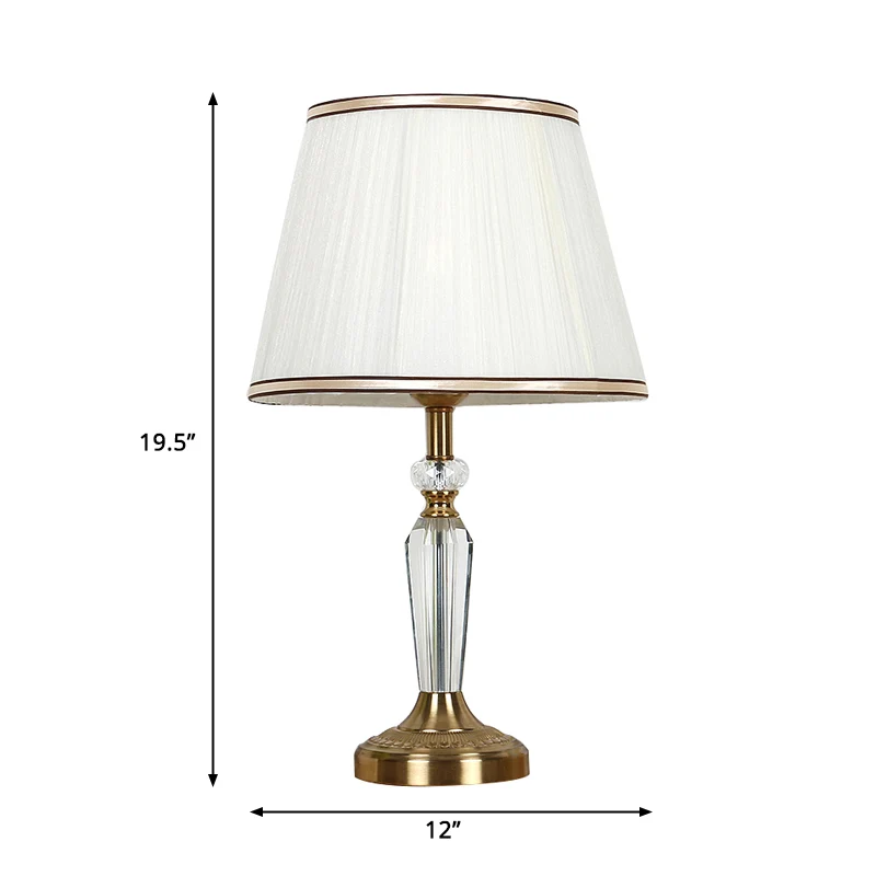Lampe de table de chevet en tissu, minimaliste, tête unique, veilleuse de salon en blanc avec décoration en cristal Clearhalo