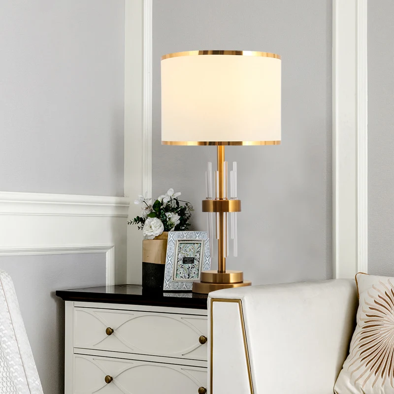 Lampe de table de chevet en tissu tambour, éclairage de table vintage à ampoule unique pour salle d'étude avec tige en cri...