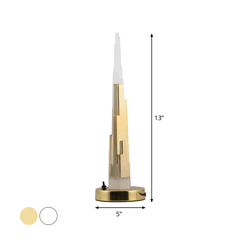 Lampe de table de chevet tour Burj modernisme en acrylique pour salle d'étude, éclairage de table LED en blanc/or Clearhalo