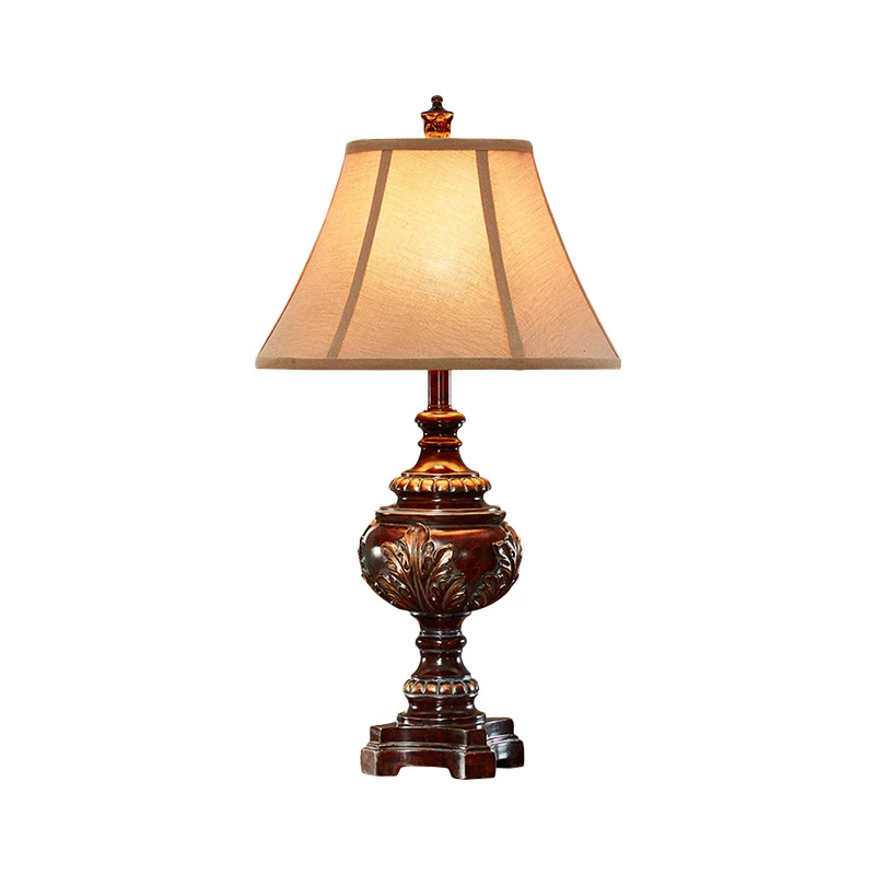 Lampe de table de chevet à 1 tête, abat-jour en forme de cloche, lampe de bureau en tissu marron de Style traditionnel pou...