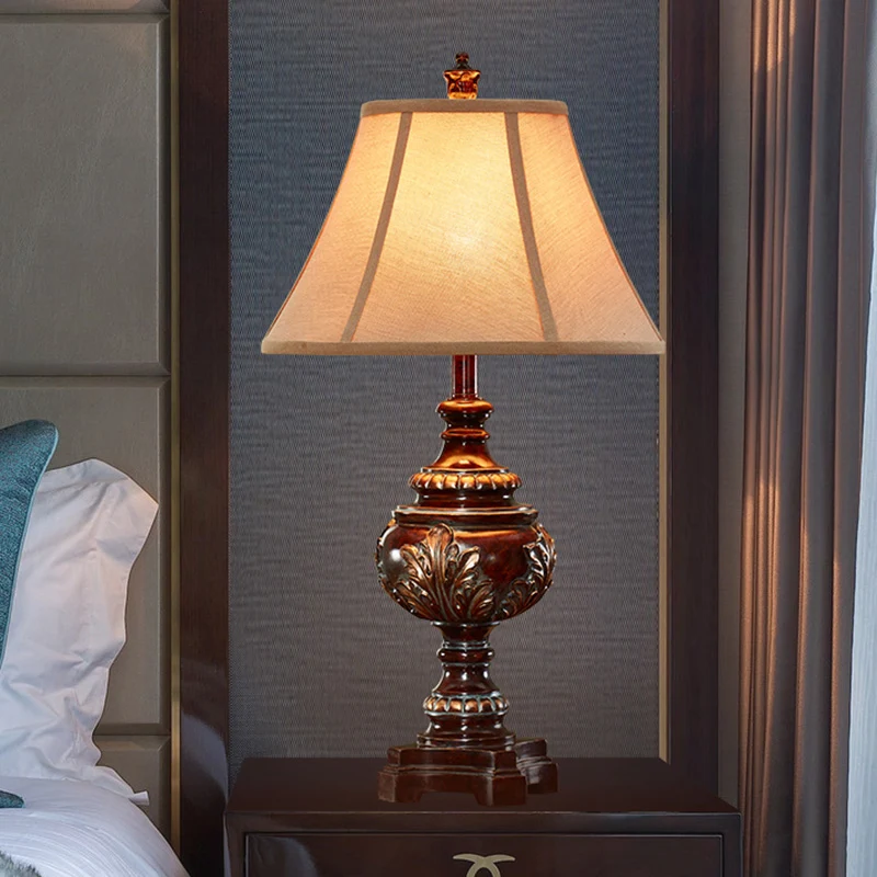 Lampe de table de chevet à 1 tête, abat-jour en forme de cloche, lampe de bureau en tissu marron de Style traditionnel pou...