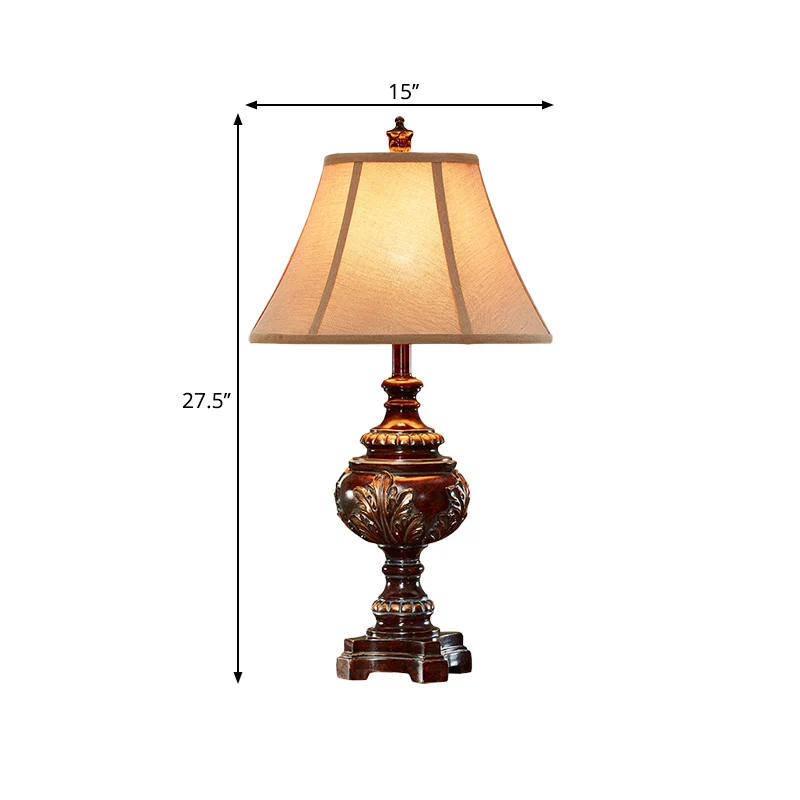 Lampe de table de chevet à 1 tête, abat-jour en forme de cloche, lampe de bureau en tissu marron de Style traditionnel pou...