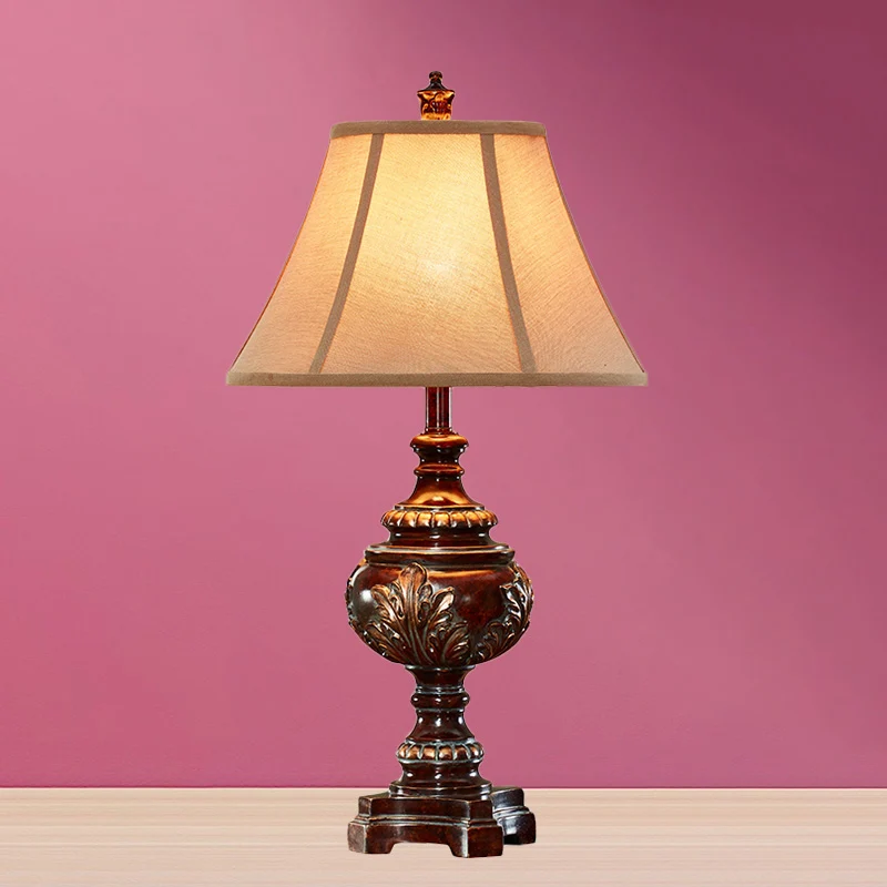 Lampe de table de chevet à 1 tête, abat-jour en forme de cloche, lampe de bureau en tissu marron de Style traditionnel pou...