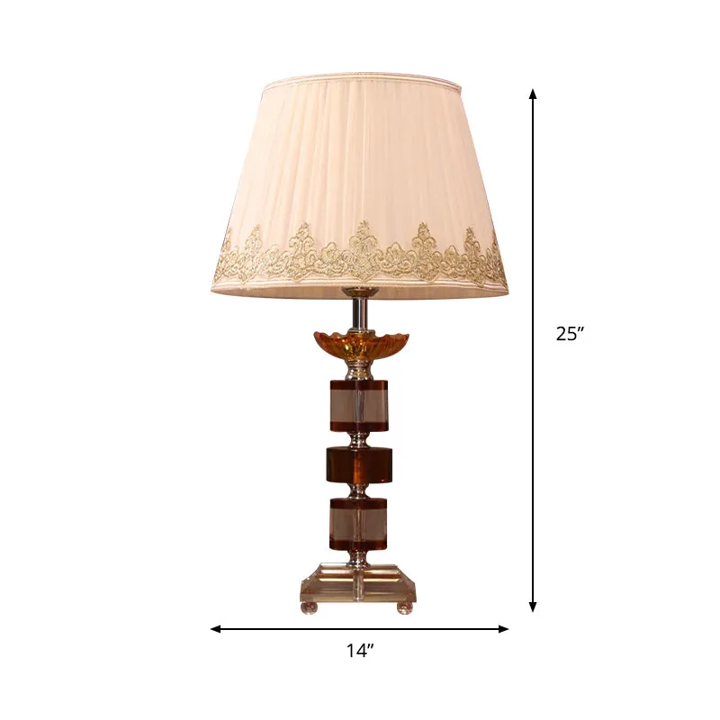 Lampe de table de chevet à 1 tête pour chambre à coucher, éclairage de nuit moderne beige avec cristal taillé en rectangle...