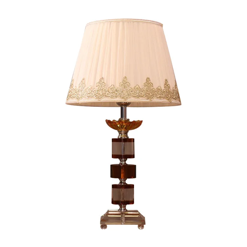 Lampe de table de chevet à 1 tête pour chambre à coucher, éclairage de nuit moderne beige avec cristal taillé en rectangle...