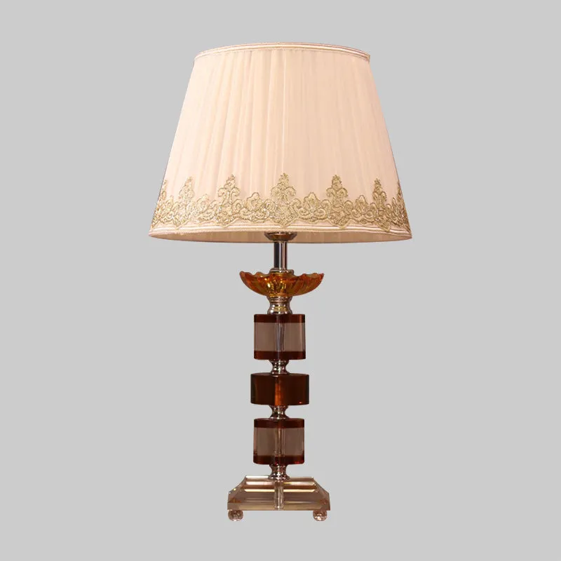 Lampe de table de chevet à 1 tête pour chambre à coucher, éclairage de nuit moderne beige avec cristal taillé en rectangle...
