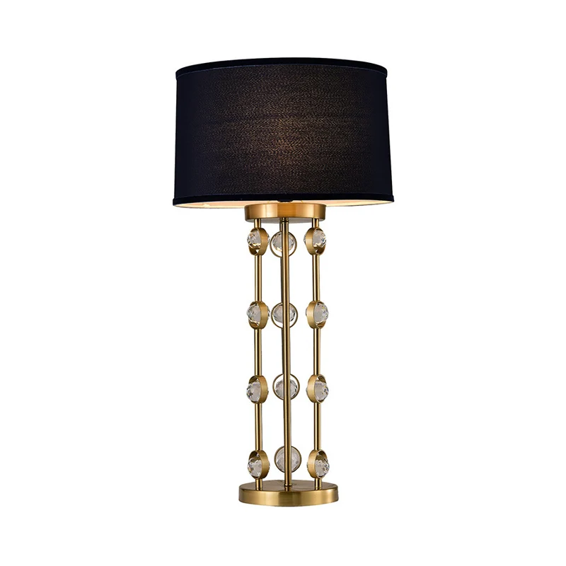 Lampe de table classique à 1 lumière en forme de tambour, éclairage de travail en tissu noir pour chambre à coucher Clearhalo