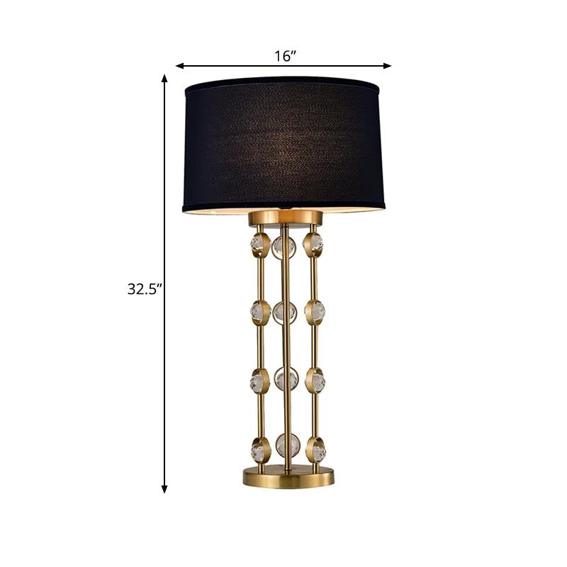 Lampe de table classique à 1 lumière en forme de tambour, éclairage de travail en tissu noir pour chambre à coucher Clearhalo