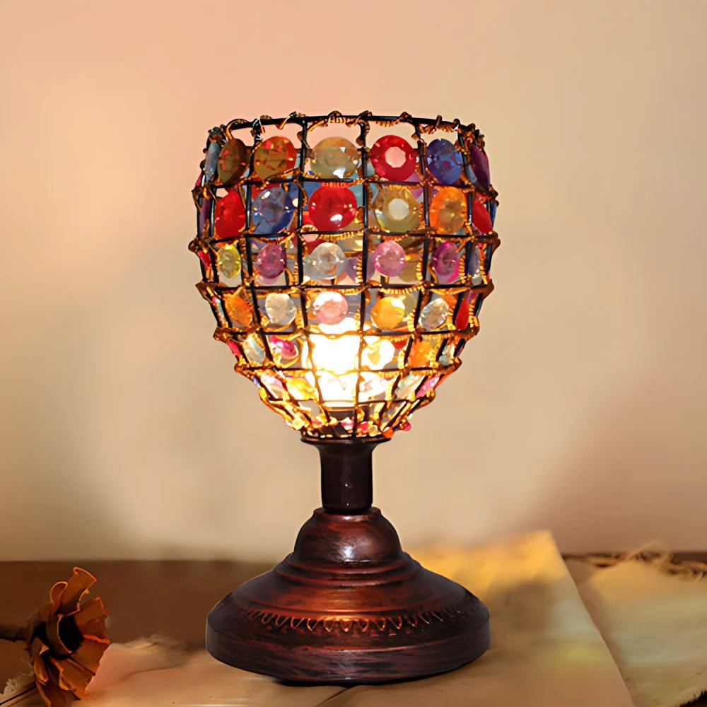 Lampe de Table colorée avec abat-jour en forme de tasse, Style rétro, vitrail, 1 lumière, lampe d'accentuation de bijou, p...