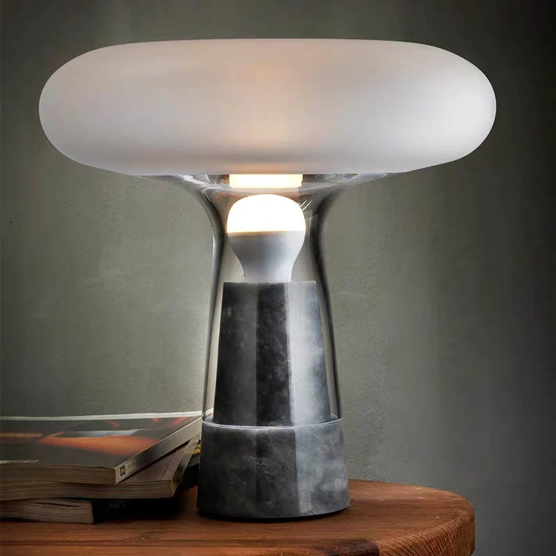 Lampe de table conique en marbre de style moderne, 1 ampoule, éclairage de table de chevet blanc pour chevet Clearhalo