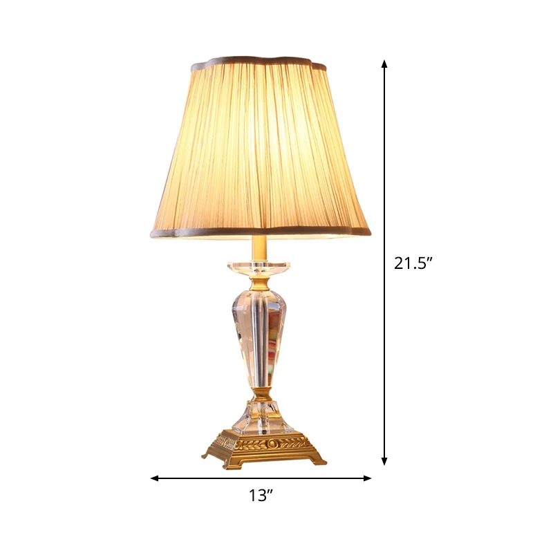 Lampe de table conique moderne en cristal biseauté, 1 ampoule, beige, avec abat-jour en tissu Clearhalo