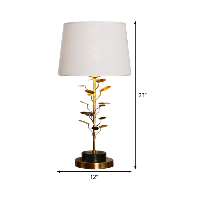 Lampe de table conique en tissu moderne, 1 ampoule, lampe de lecture en blanc avec arbre en métal doré Clearhalo