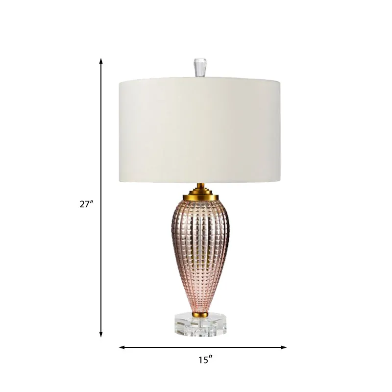 Lampe de table contemporaine à 1 tête, cylindre blanc, petite lampe de bureau avec abat-jour en tissu Clearhalo