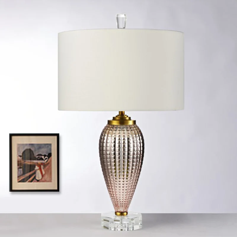 Lampe de table contemporaine à 1 tête, cylindre blanc, petite lampe de bureau avec abat-jour en tissu Clearhalo