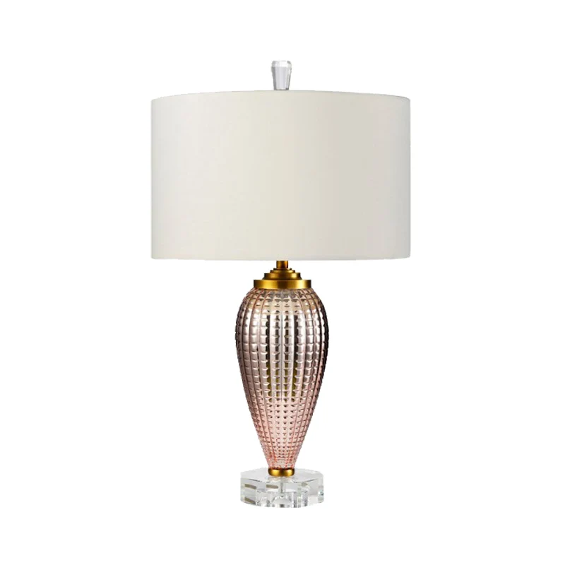 Lampe de table contemporaine à 1 tête, cylindre blanc, petite lampe de bureau avec abat-jour en tissu Clearhalo