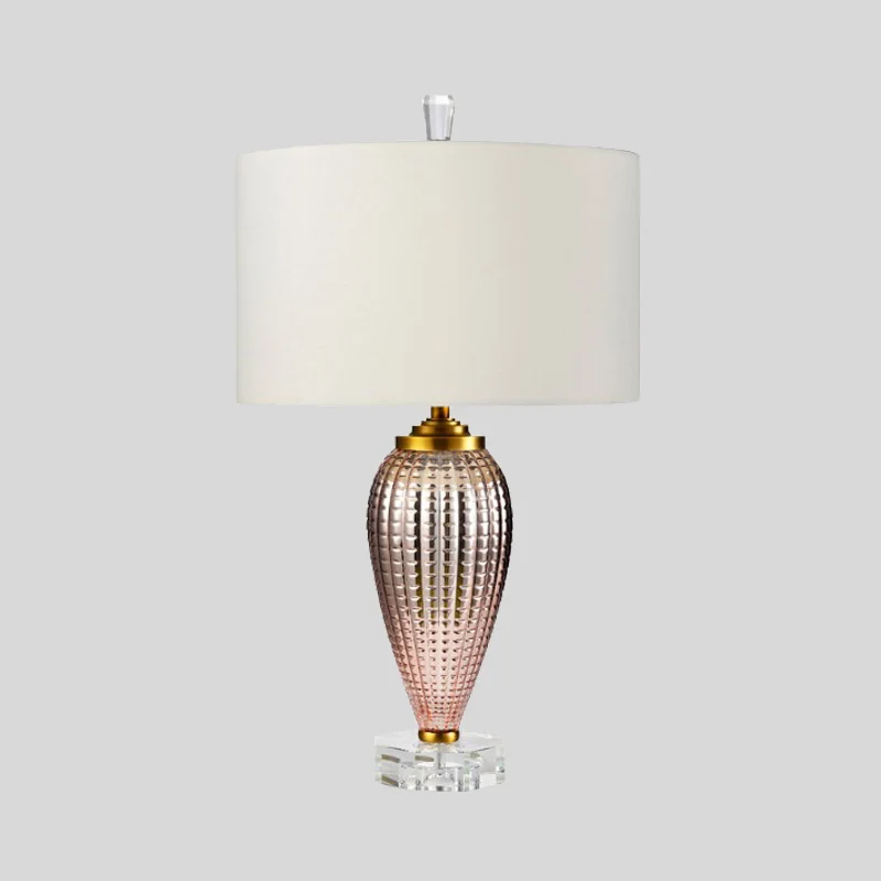 Lampe de table contemporaine à 1 tête, cylindre blanc, petite lampe de bureau avec abat-jour en tissu Clearhalo