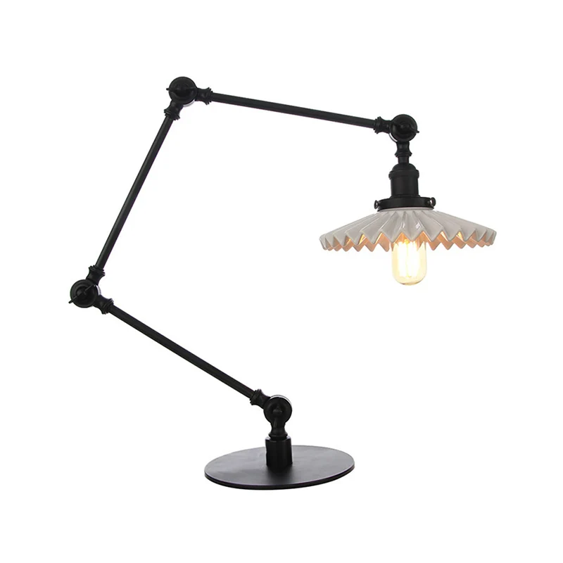 Lampe de table en céramique festonnée avec abat-jour, lampe de table élégante, 1 lumière, noir/laiton, avec bras réglable,...