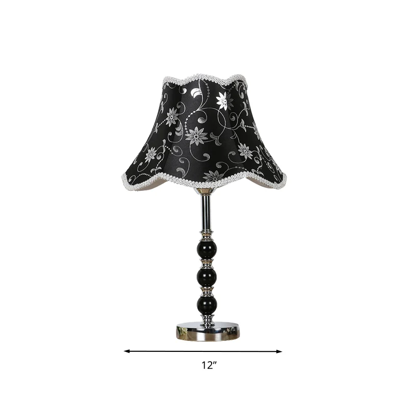 Lampe de table en cristal à 1 lumière, veilleuse de chambre festonnée noire de campagne avec motif de fleurs Clearhalo