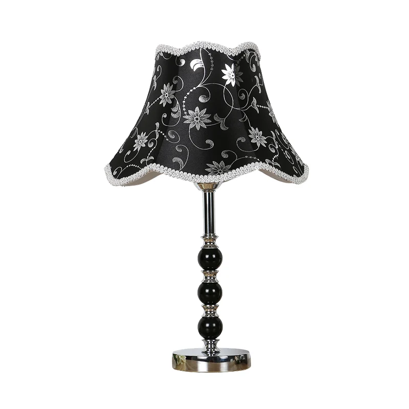 Lampe de table en cristal à 1 lumière, veilleuse de chambre festonnée noire de campagne avec motif de fleurs Clearhalo