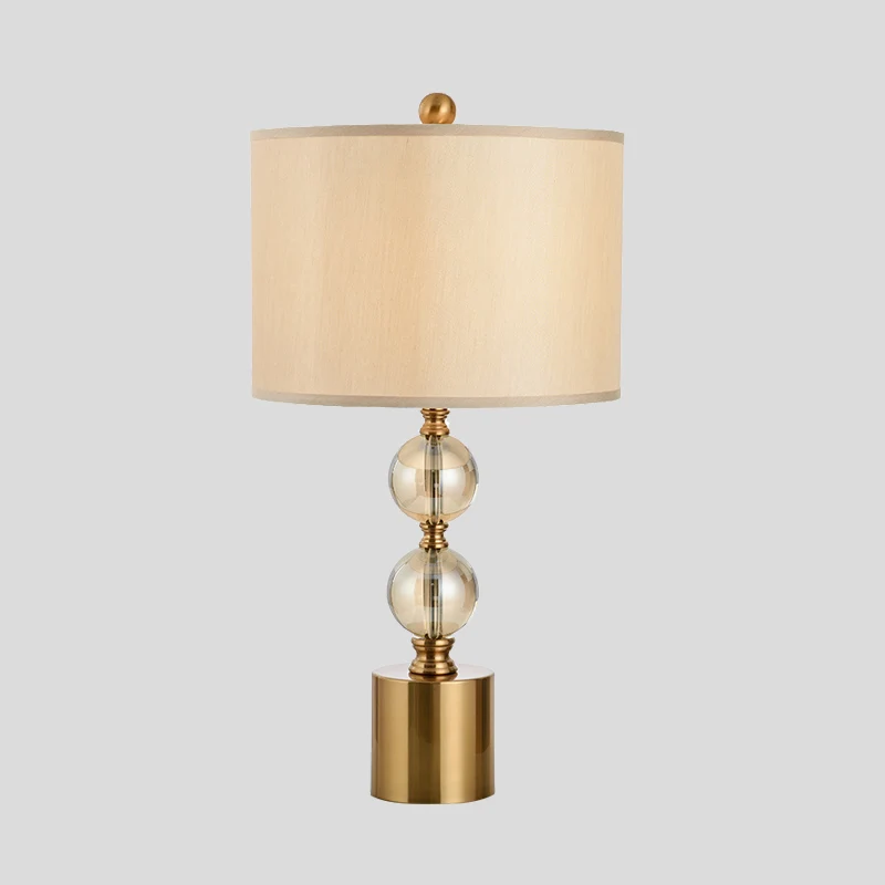 Lampe de table cylindrique dorée, petite lampe de bureau moderniste en tissu à 1 tête avec base en métal Clearhalo