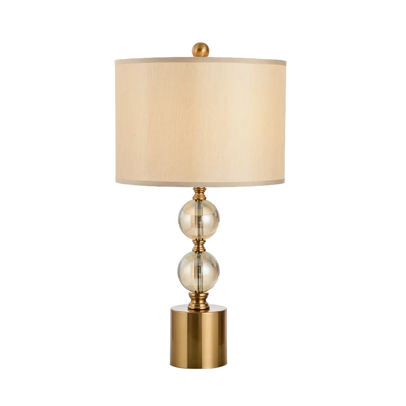Lampe de table cylindrique dorée, petite lampe de bureau moderniste en tissu à 1 tête avec base en métal Clearhalo