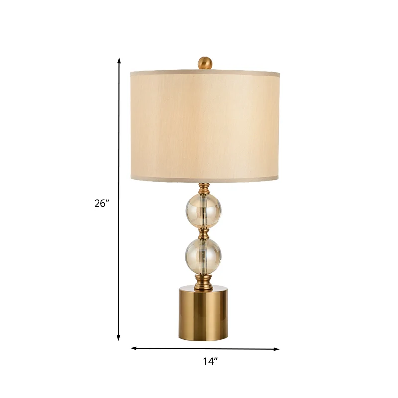 Lampe de table cylindrique dorée, petite lampe de bureau moderniste en tissu à 1 tête avec base en métal Clearhalo