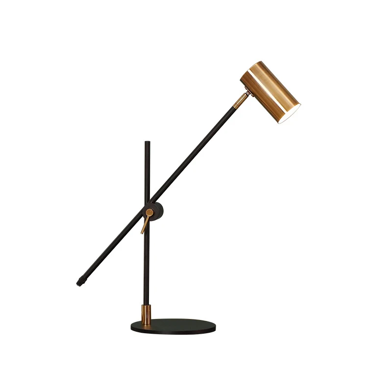 Lampe de table cylindrique en métal, petite lampe de bureau moderne à 1 ampoule, noire et dorée, avec nœud rotatif Clearhalo