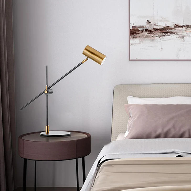 Lampe de table cylindrique en métal, petite lampe de bureau moderne à 1 ampoule, noire et dorée, avec nœud rotatif Clearhalo