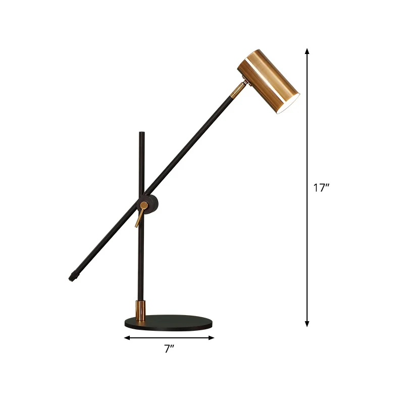 Lampe de table cylindrique en métal, petite lampe de bureau moderne à 1 ampoule, noire et dorée, avec nœud rotatif Clearhalo