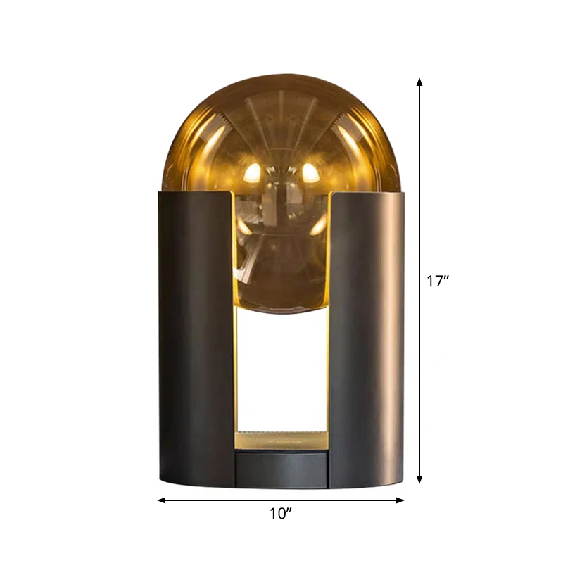 Lampe de Table cylindrique noire postmoderne, 1 ampoule, boule ambre, lampe de nuit en verre avec Design Gap Clearhalo