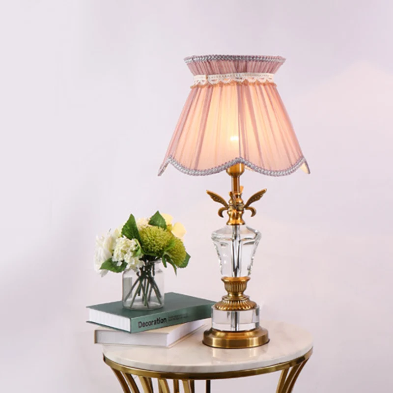 Lampe de table festonnée en tissu moderniste, lampe de lecture à 1 ampoule en rose avec bordure tressée Clearhalo