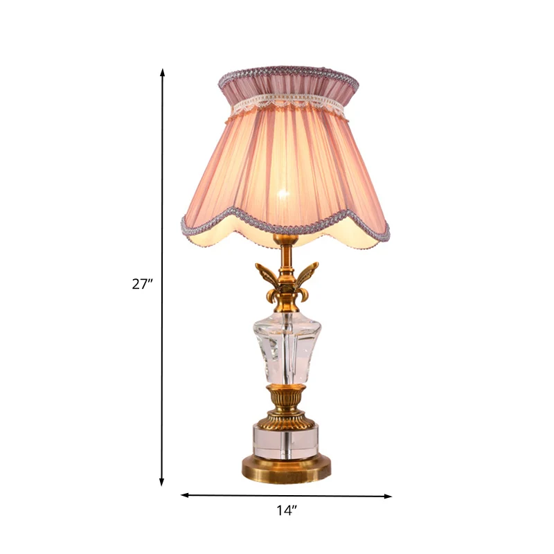 Lampe de table festonnée en tissu moderniste, lampe de lecture à 1 ampoule en rose avec bordure tressée Clearhalo