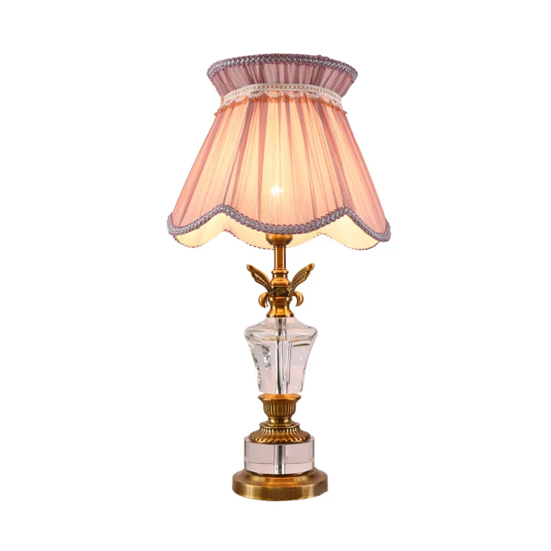 Lampe de table festonnée en tissu moderniste, lampe de lecture à 1 ampoule en rose avec bordure tressée Clearhalo