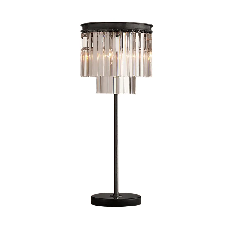 Lampe de table en forme de cylindre Simplicity, cristal taillé à la main, 3 ampoules, lampe de lecture en noir Clearhalo