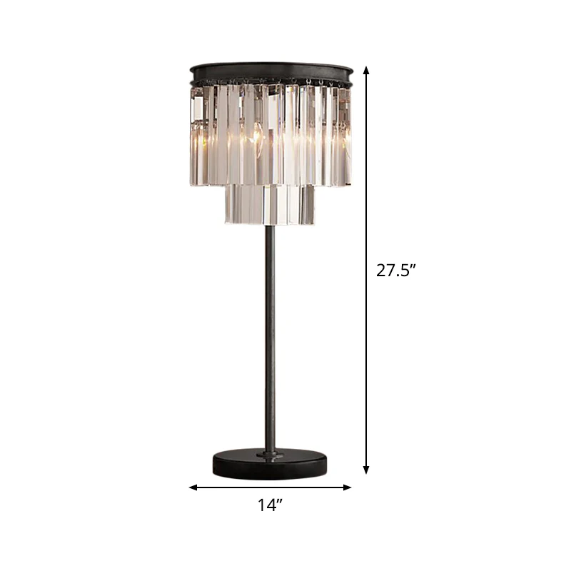Lampe de table en forme de cylindre Simplicity, cristal taillé à la main, 3 ampoules, lampe de lecture en noir Clearhalo