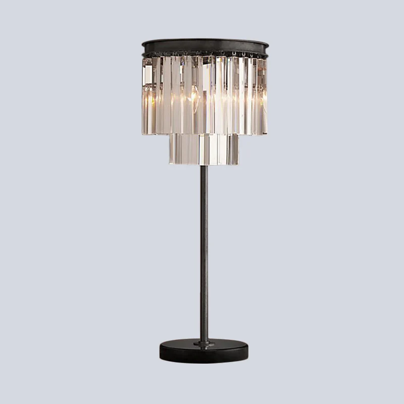 Lampe de table en forme de cylindre Simplicity, cristal taillé à la main, 3 ampoules, lampe de lecture en noir Clearhalo