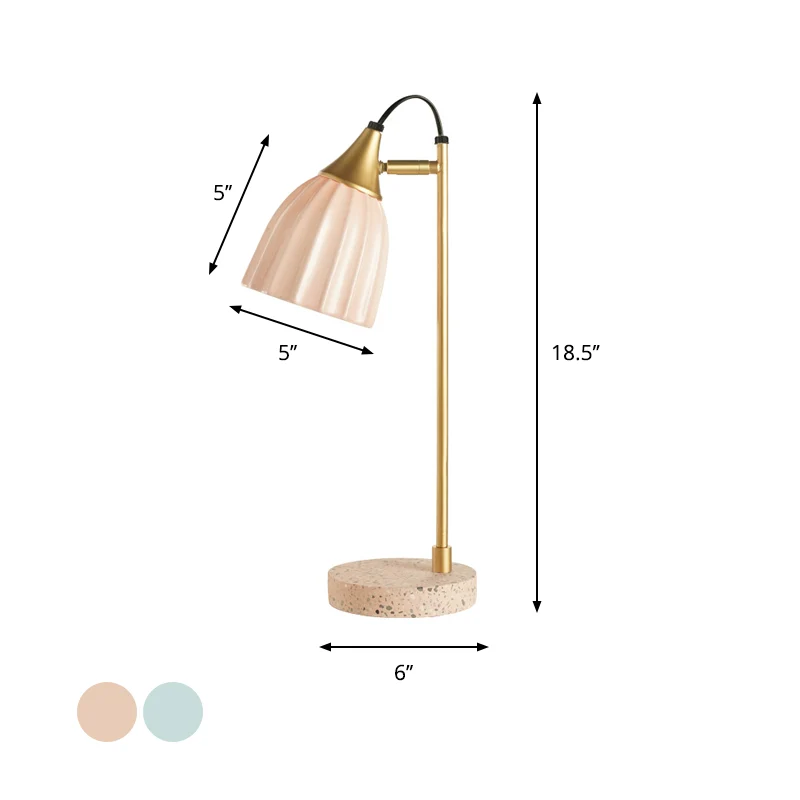 Lampe de table en forme de dôme côtelé rose/bleu ciel, lampe de bureau moderniste en céramique à 1 tête avec bras doré et...