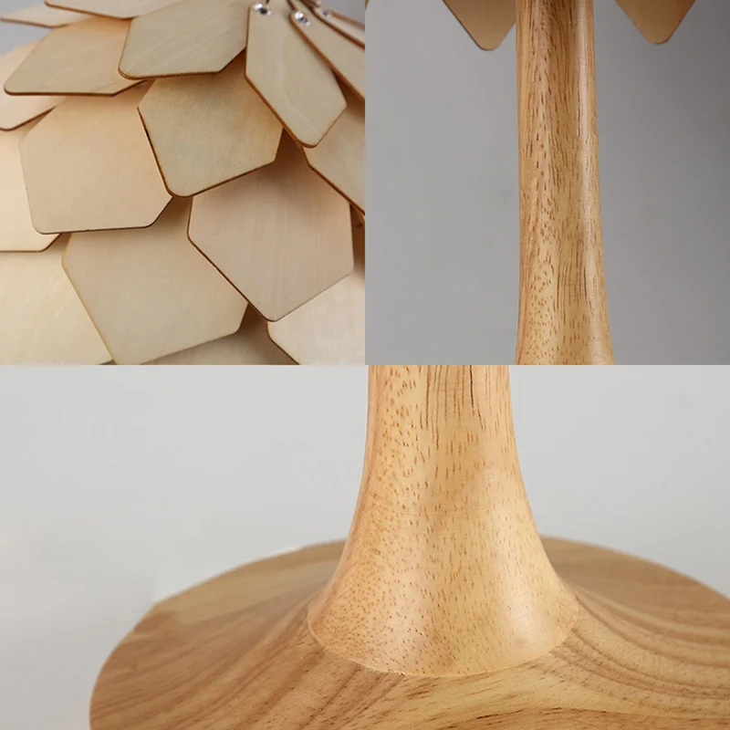 Lampe de table en forme de pomme de pin en bois, style contemporain, éclairage de table beige à 1 lumière pour chambre à c...