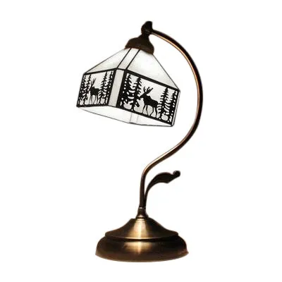 Lampe de table géométrique à 1 tête avec bras incurvé, lampe sur pied Lodge en vitrail en noir et blanc Clearhalo