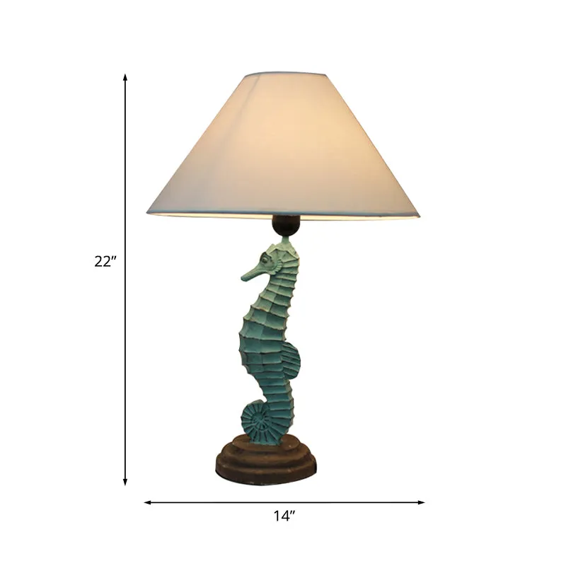Lampe de table hippocampe verte en résine de campagne, lampe de chevet à 1 tête avec abat-jour en tissu à large cône Clear...