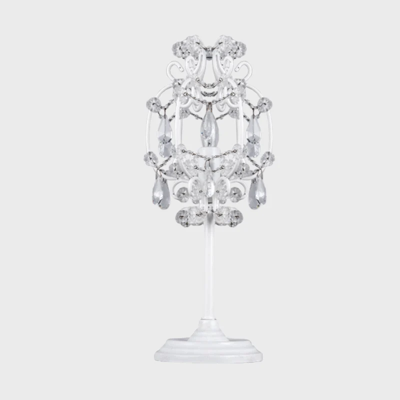 Lampe de table lanterne de style rétro en métal, éclairage de table de chevet à 1 lumière en blanc/or avec gouttes de cris...