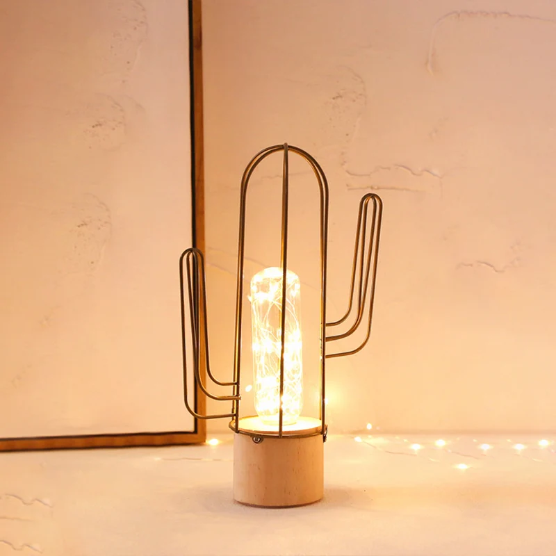 Lampe de table LED rechargeable en verre transparent pour enfants avec capsule de protection en forme de cactus et cage en...