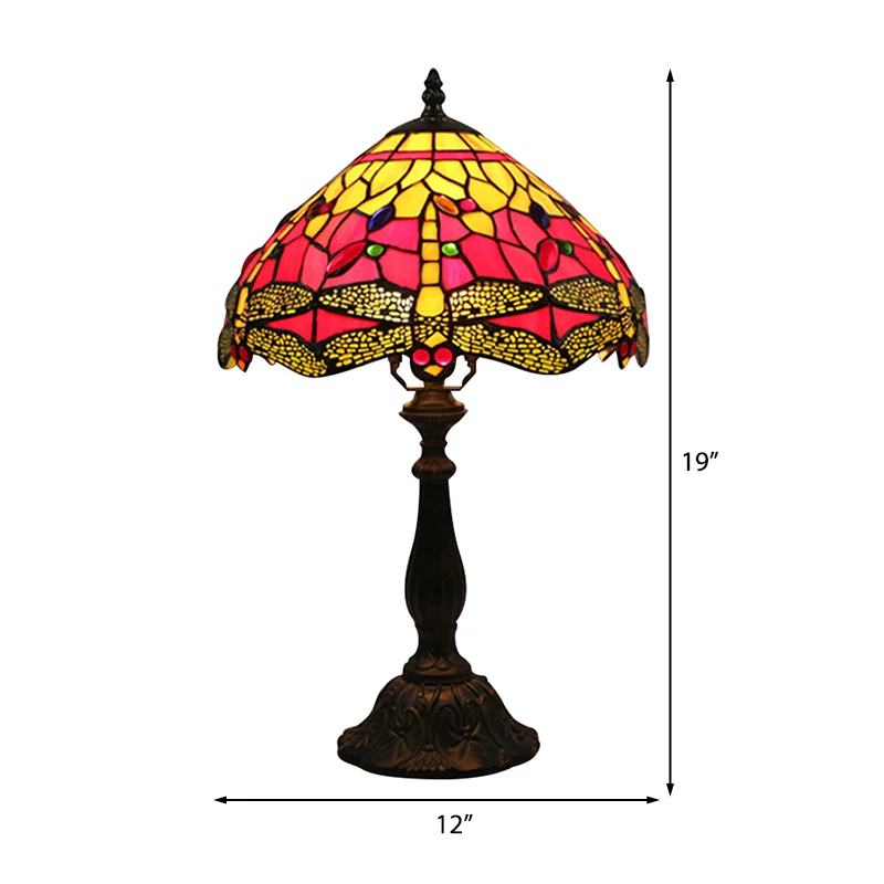 Lampe de table libellule rétro en verre teinté, lampe d'appoint à 1 lumière, finition bronze antique, pour étude Clearhalo