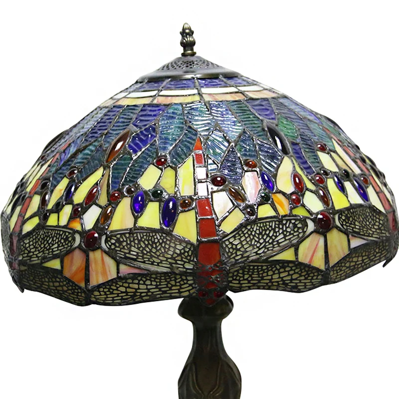 Lampe de table libellule rétro en verre teinté, lampe d'appoint à 1 lumière, finition bronze antique, pour étude Clearhalo