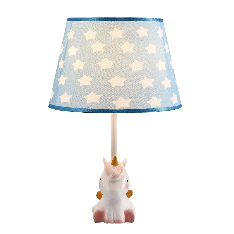 Lampe de table licorne rose, lampe de table de chevet en résine à 1 tête avec abat-jour empire à motifs Clearhalo