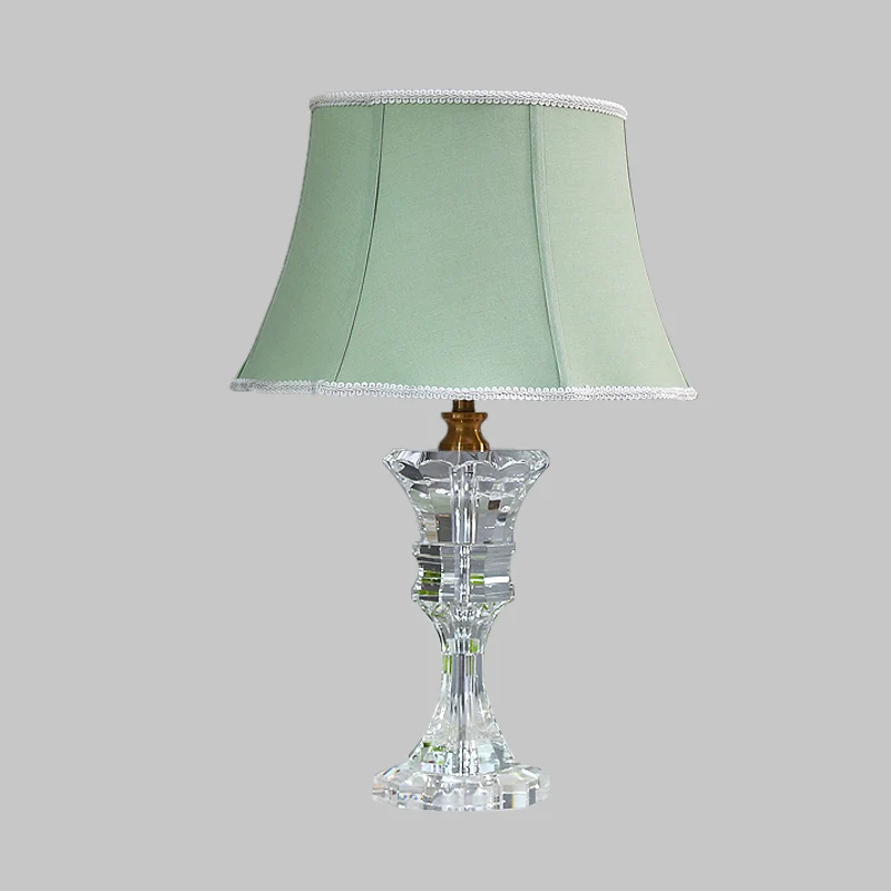 Lampe de table à 1 lumière en tissu traditionnel avec cloche verte pour chambre à coucher avec base en cristal prismatique...