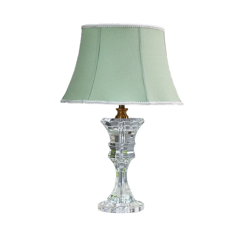 Lampe de table à 1 lumière en tissu traditionnel avec cloche verte pour chambre à coucher avec base en cristal prismatique...