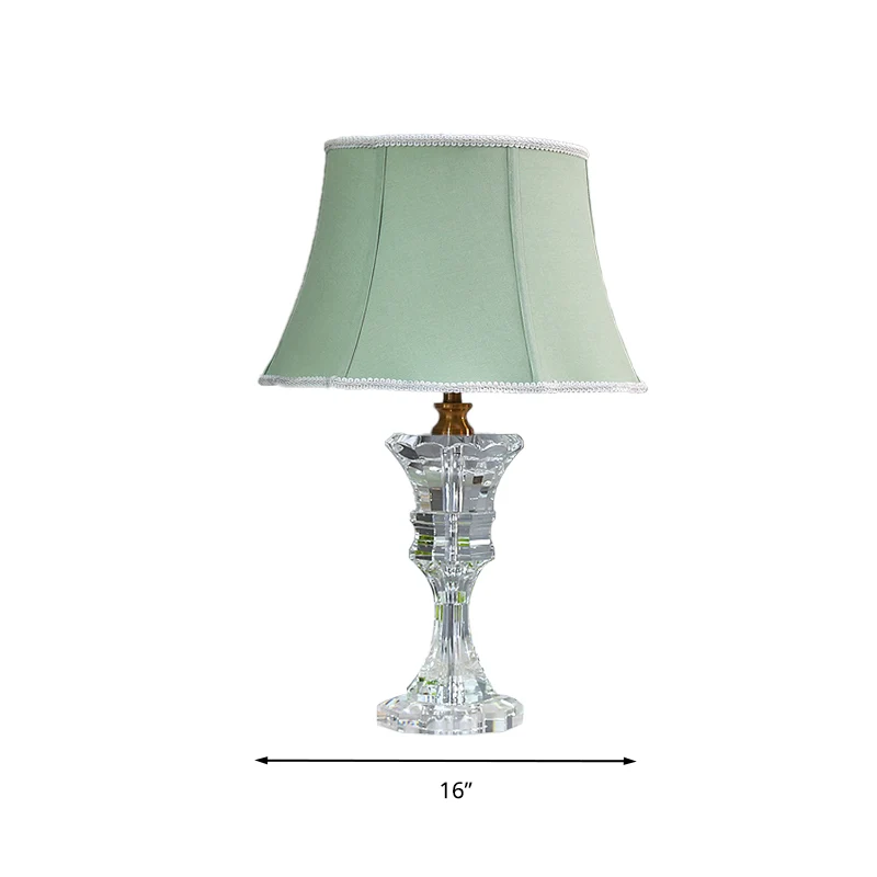 Lampe de table à 1 lumière en tissu traditionnel avec cloche verte pour chambre à coucher avec base en cristal prismatique...